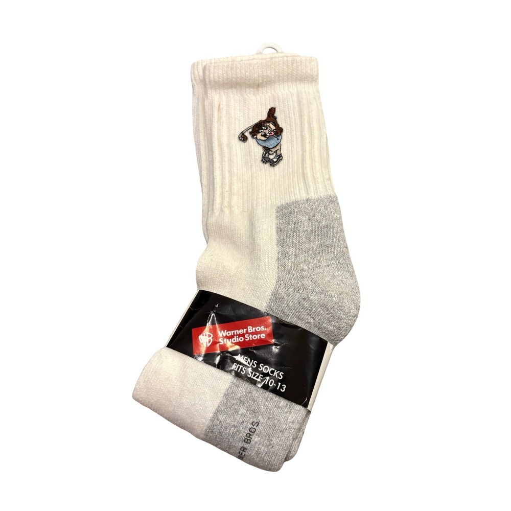 Warner Bros Studio Store Taz Golf Mens Crew Socks White Grey Vintage 10-13 NEW